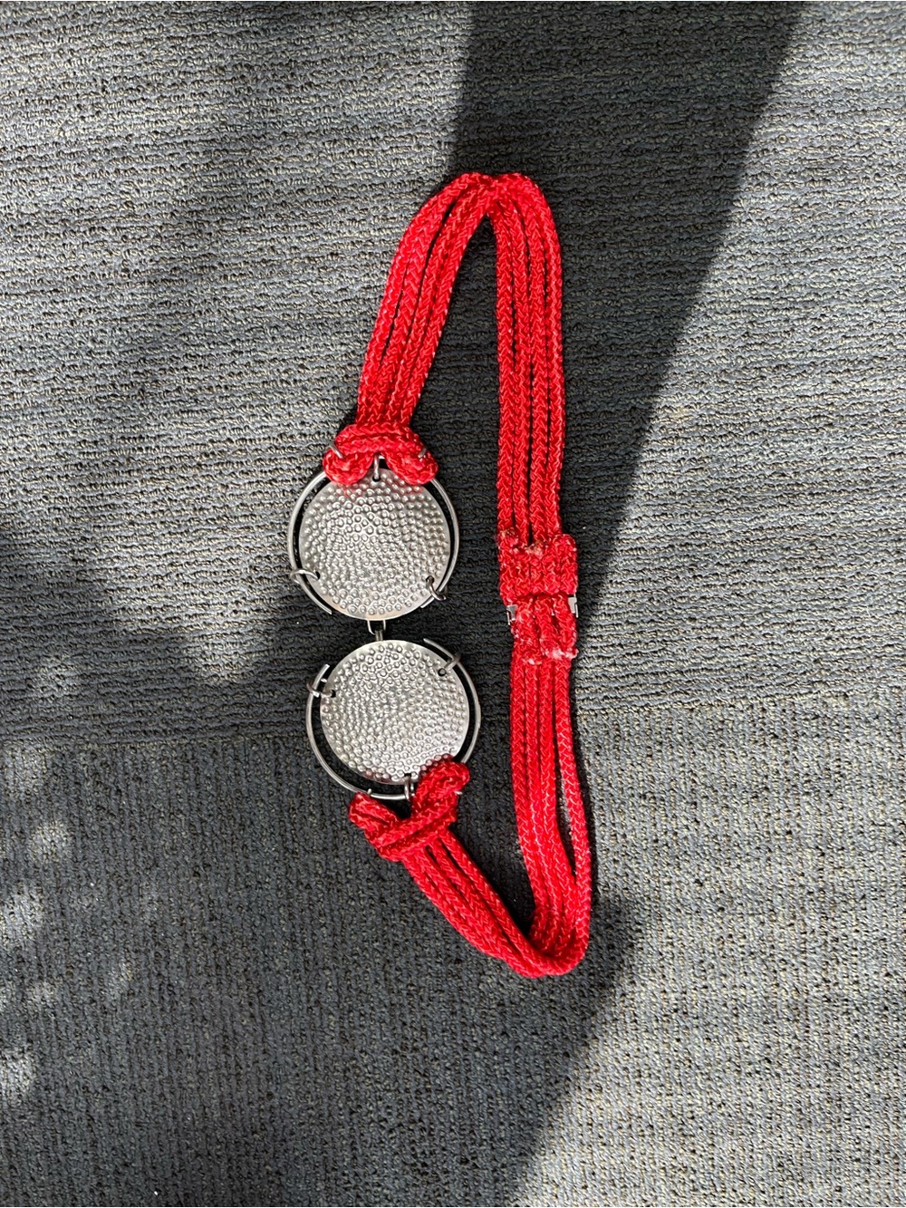 Red Woven Cord Belt with Silver Accent Discs